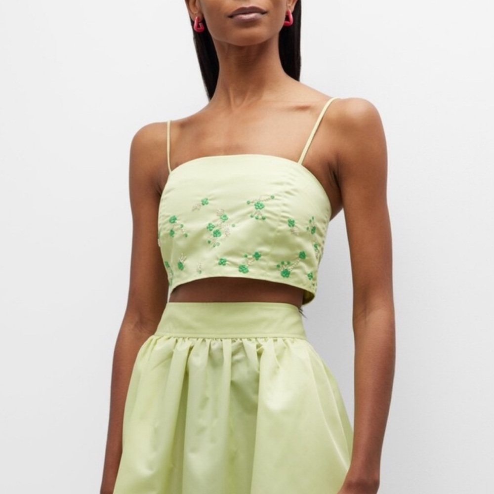 Ganni Light Green Floral Crop Top